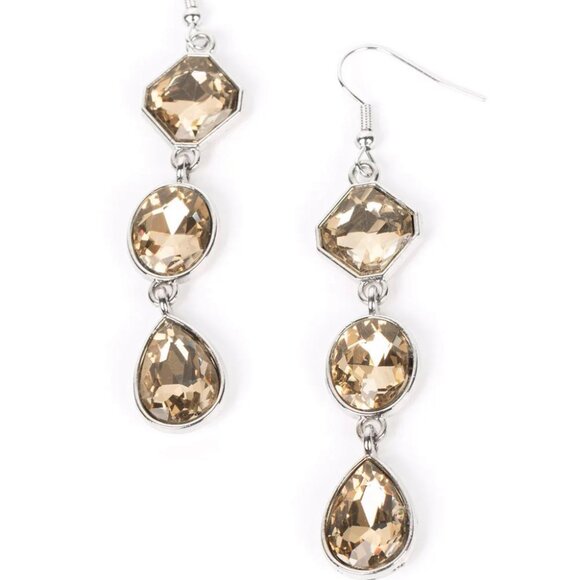 Paparazzi Jewelry Accessories -Reflective Rhinestones - Brown Earrings - Vintage - Picture 4 of 4